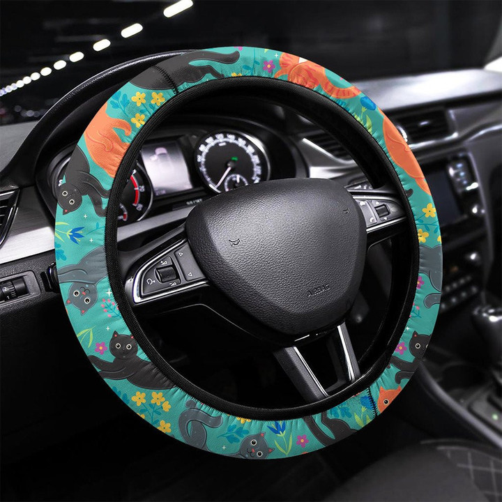 Cute Spring Seamless Pattern Printed Car Steering Wheel Cover