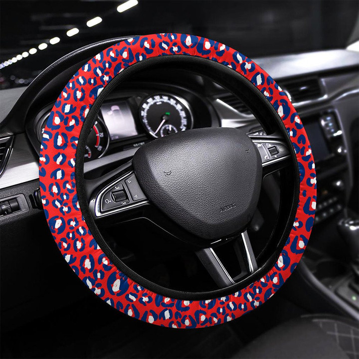 Seamless Fashion Animal Skin Abstract Red Printed Car Steering Wheel Cover