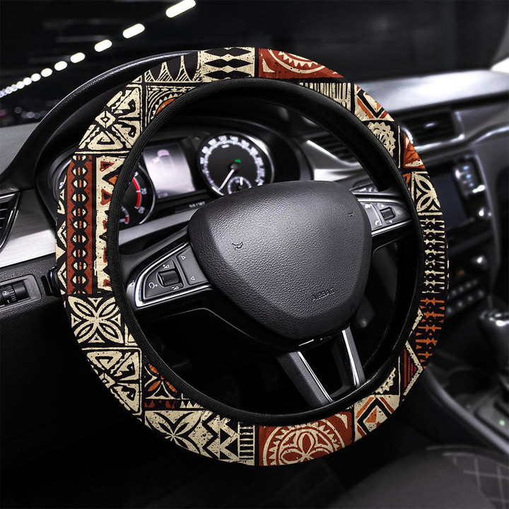 Hawaiian Style Tapa Tribal Fabric Printed Car Steering Wheel Cover