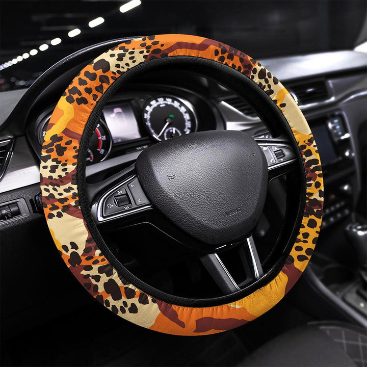 Tribal Ethnic Seamless Pattern With Animal Print Printed Car Steering Wheel Cover