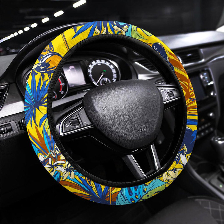 Tropical Floral Summer Seamless Color Background Printed Car Steering Wheel Cover