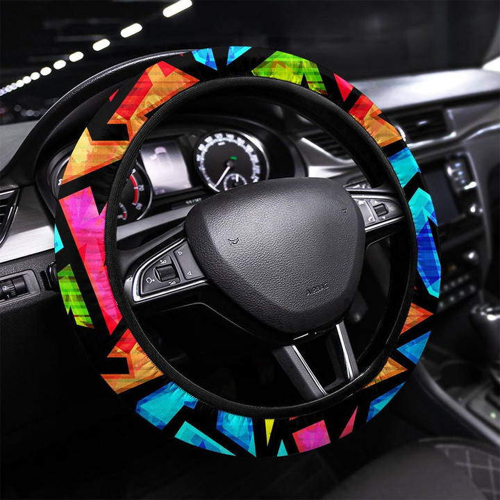 Colored Geometric Seamless Pattern Printed Car Steering Wheel Cover