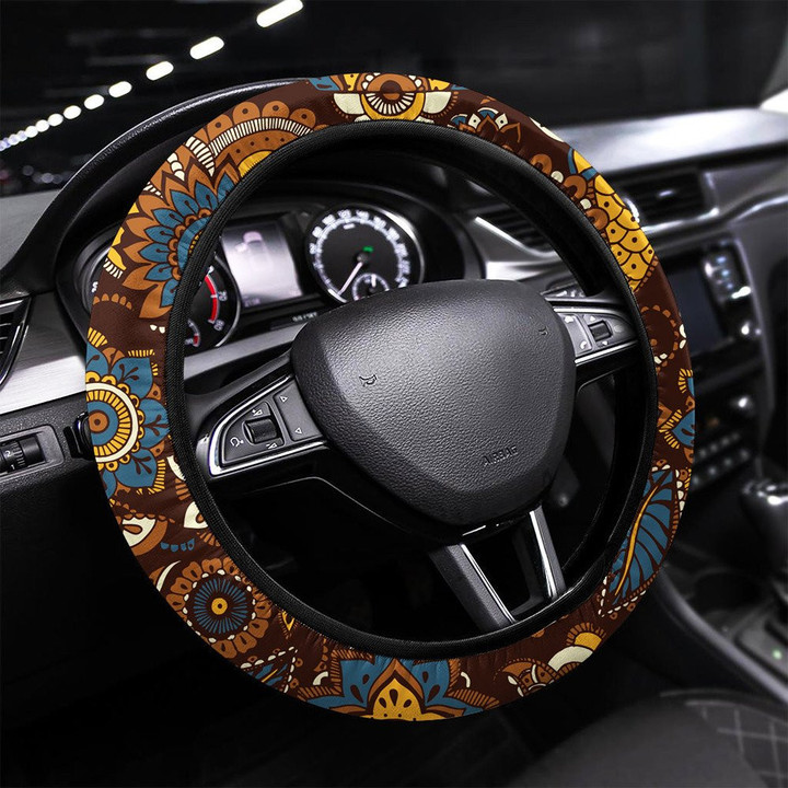 Abstract Tropical Floral Seamless Pattern Printed Car Steering Wheel Cover
