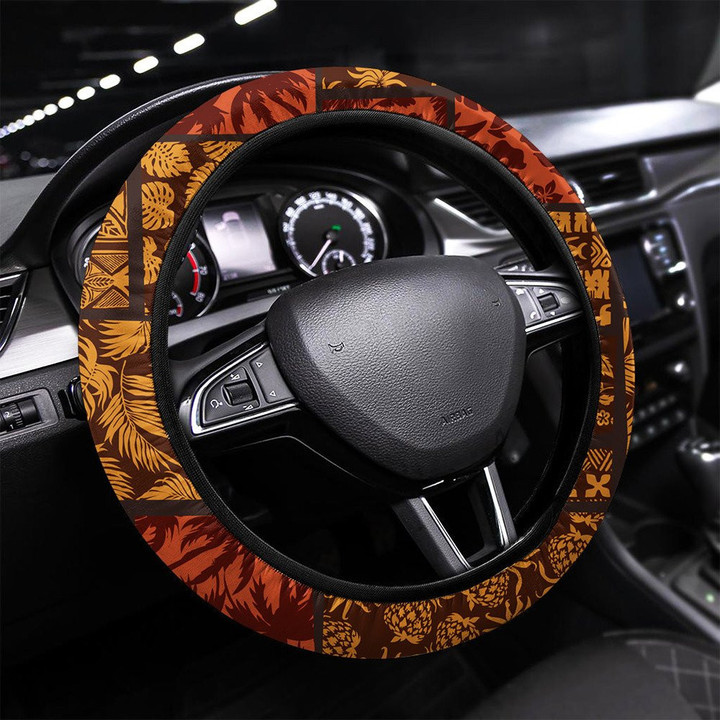 Hawaiian Style Tapa Fabric Patchwork Tribal Printed Car Steering Wheel Cover