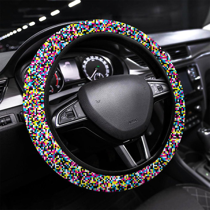 Pixel Noise Seamless Pattern Printed Car Steering Wheel Cover