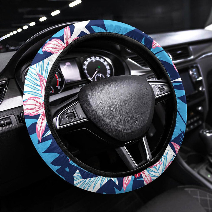 Abstract Pattern With Orchids 1 Printed Car Steering Wheel Cover