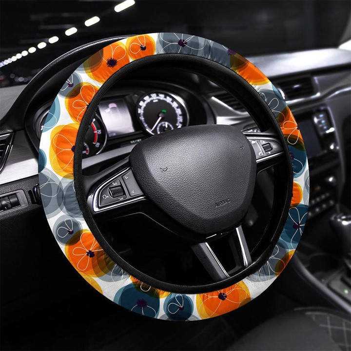 Abstract Flowers Seamless Pattern Spots Vivid Printed Car Steering Wheel Cover