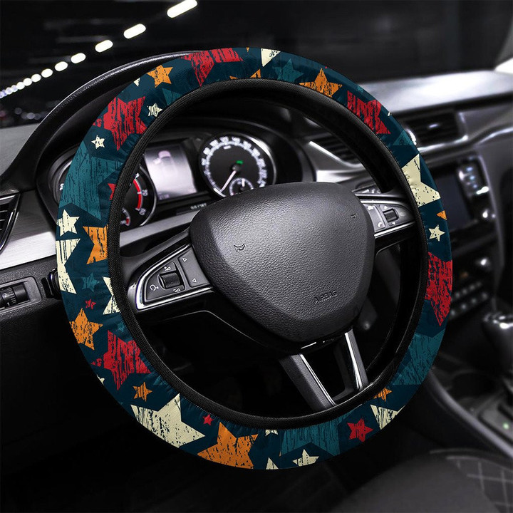 Gradient Geometric Pattern With Space Background Printed Car Steering Wheel Cover