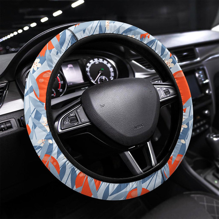 Pomegranates On Branches With Flowers And Leaves Printed Car Steering Wheel Cover