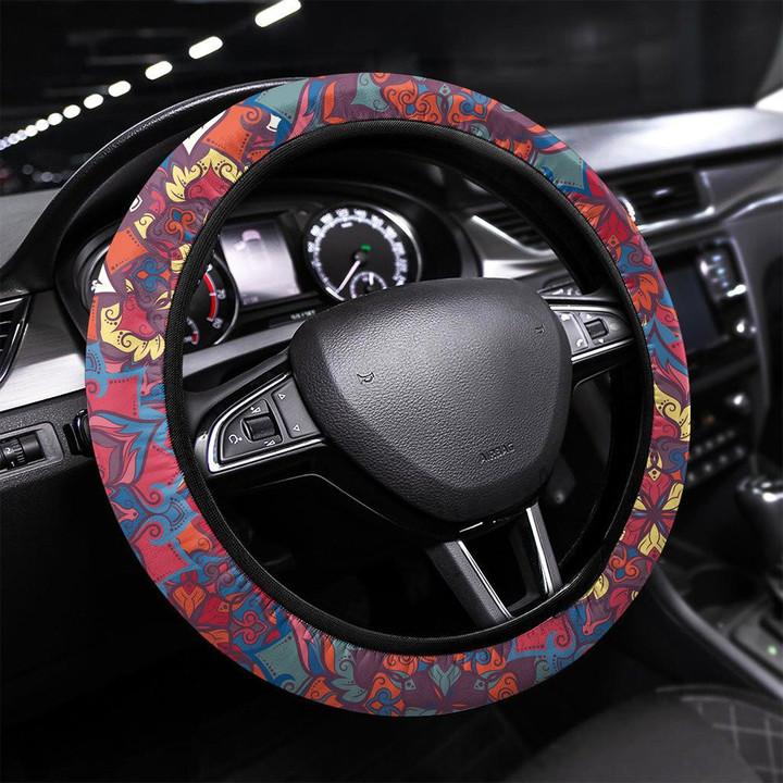 Boho Flower Pattern Printed Car Steering Wheel Cover