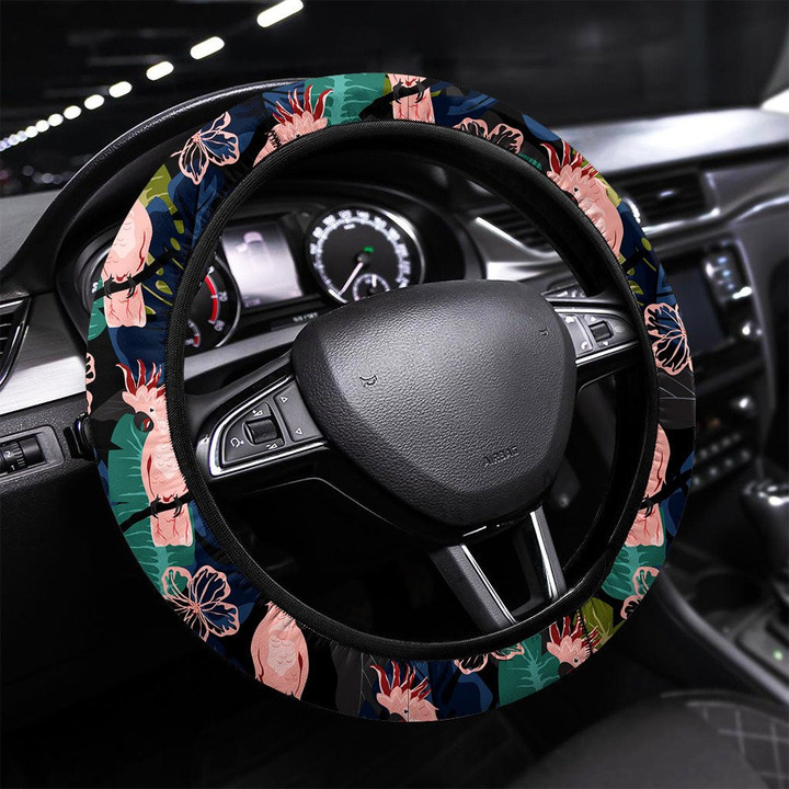 Pattern With Pink Parrot Printed Car Steering Wheel Cover