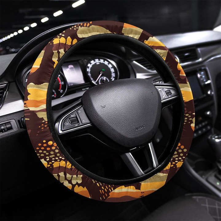 Tribal Ethnic Seamless Pattern With Strokes Printed Car Steering Wheel Cover