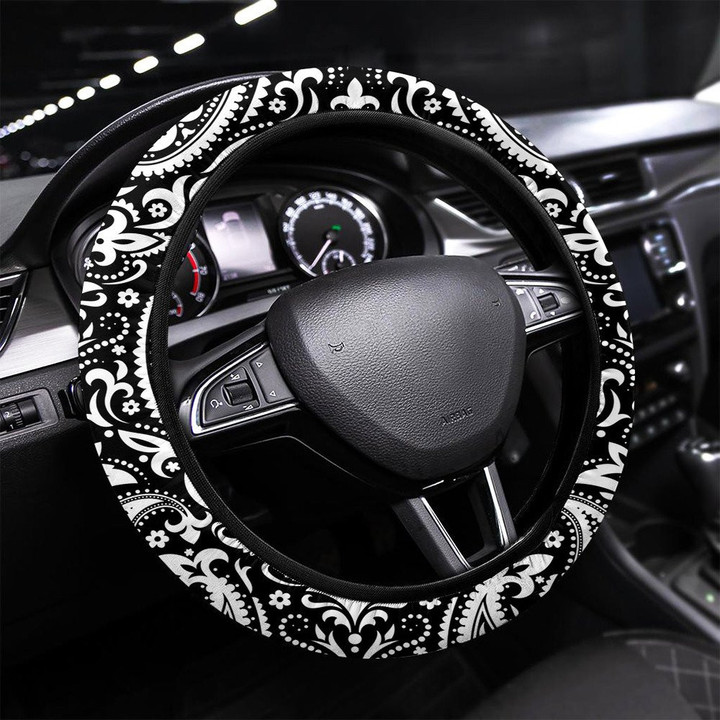 Mandala Ethnic Motifs Seamless Pattern Printed Car Steering Wheel Cover