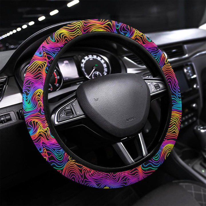 Abstract Distortion Line Seamless Texture Printed Car Steering Wheel Cover