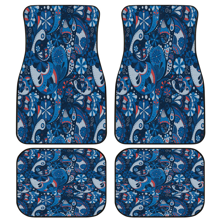 Blue Tone Flower And Leaf Paisley Pattern Skin All Over Print Car Floor Mats