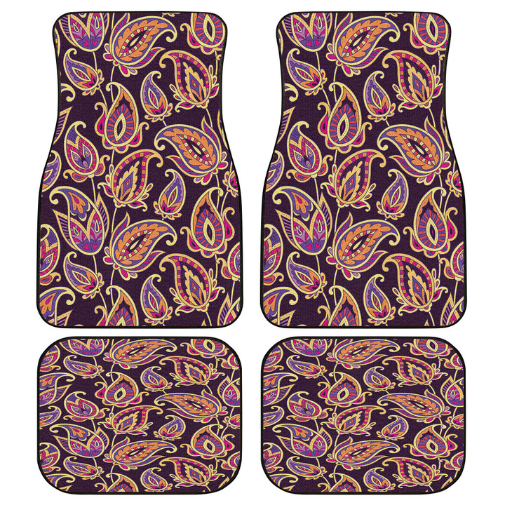 Orange Tone Tropical Flower And Leaves Brown Theme All Over Print Car Floor Mats