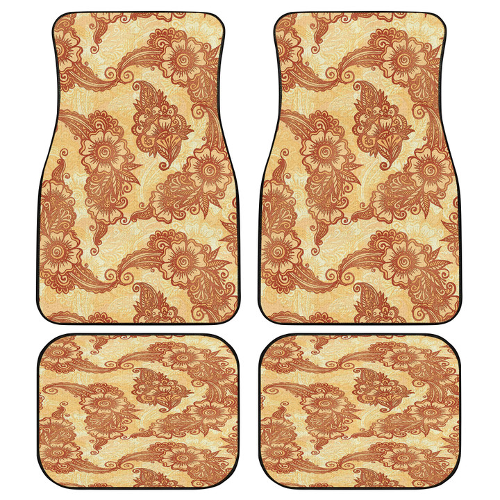 Orange Chinese Hibiscus Flower Henna Style Yellow Theme All Over Print Car Floor Mats
