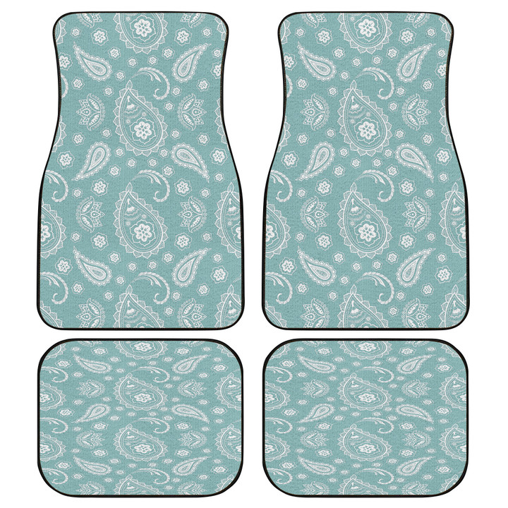 White Tropical Flower And Leaves Mint Green Theme All Over Print Car Floor Mats