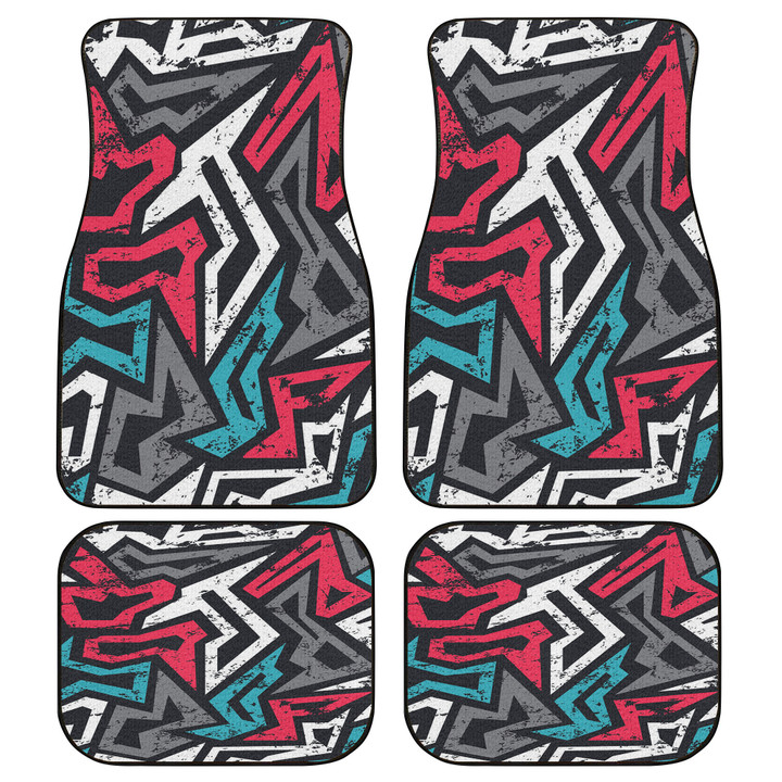 Grey Red Mint Grunge Graffiti Geometric Shapes All Over Print All Over Print Car Floor Mats