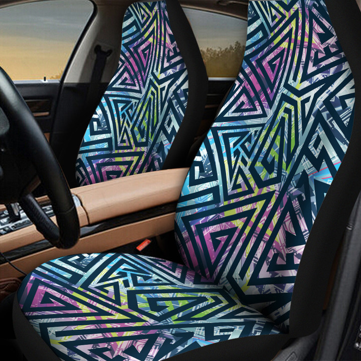 Multicolor Hot Blocks Purple To Blue Geometric Pattern All Over Print All Over Print Car Seat Cover