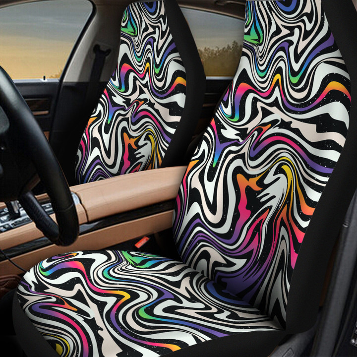Rainbow Starry Night Psychedelic Neon Swirls Pattern All Over Print Car Seat Cover