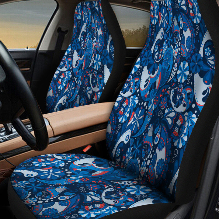 Blue Tone Flower And Leaf Paisley Pattern Skin All Over Print Car Seat Cover
