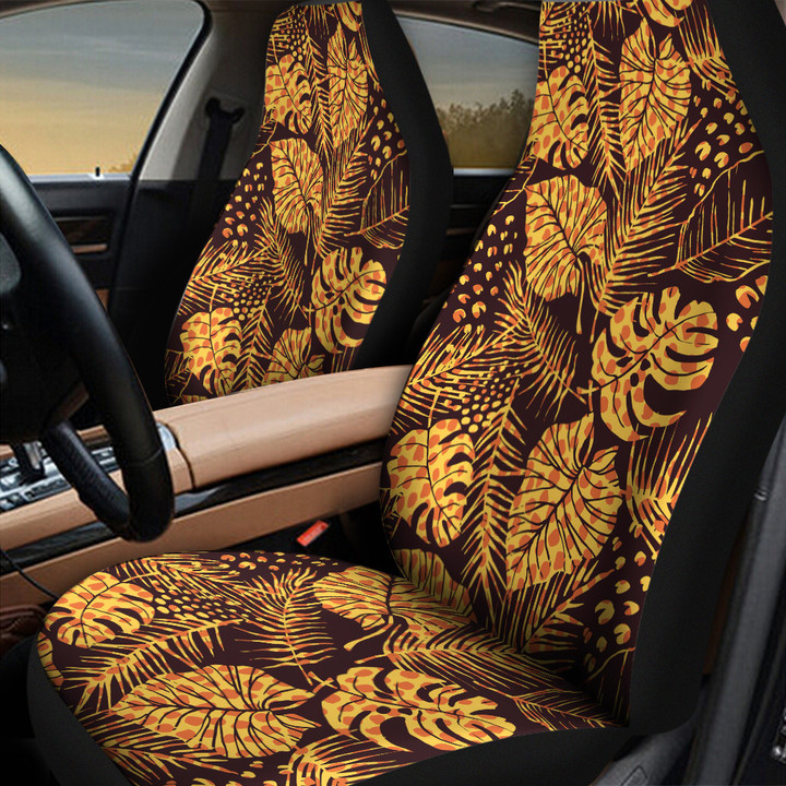 Elephant Ears And Acera Leaf Orange Leopard Skin Texture All Over Print Car Seat Cover
