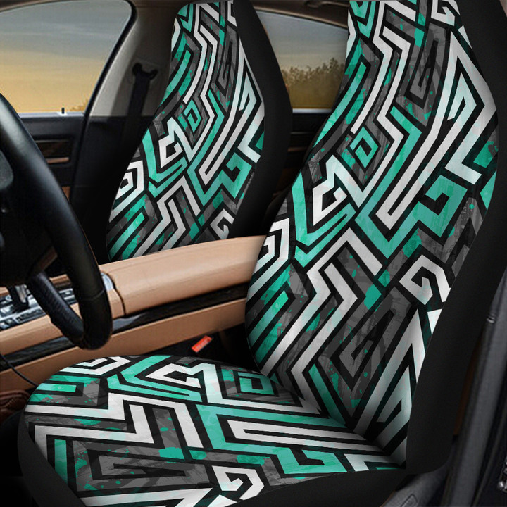 Green Tone Hot Blocks Geometric Shapes All Over Print All Over Print Car Seat Cover