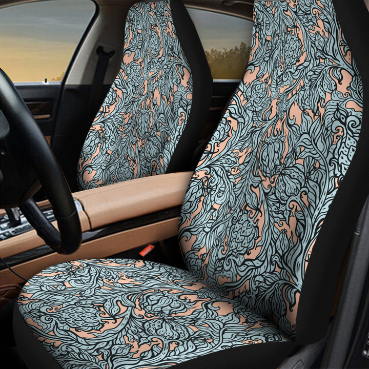 Dried Green Leaf Tree Plants Orange Theme All Over Print Car Seat Cover