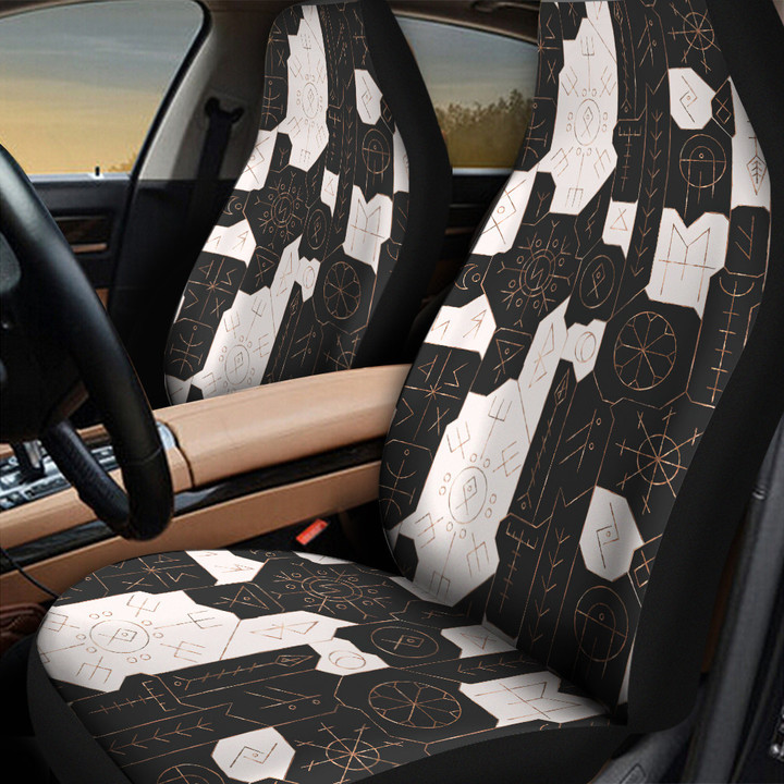 Gold Ancient Symbol And Letter Black And White Geometric All Over Print Car Seat Cover