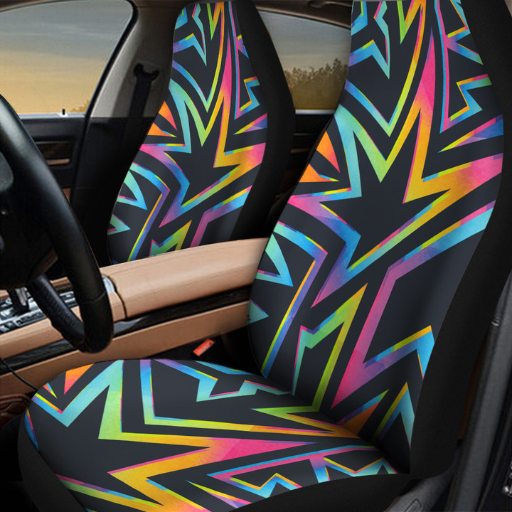 Bright Colorful Neon Graffiti Geomectric Pattern Black All Over Print Car Seat Cover