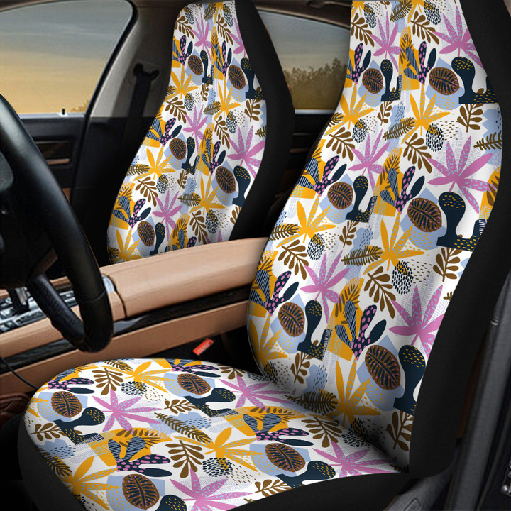 Colorful Fan Palm Leaves Cartoon Drawing Style All Over Print Car Seat Cover