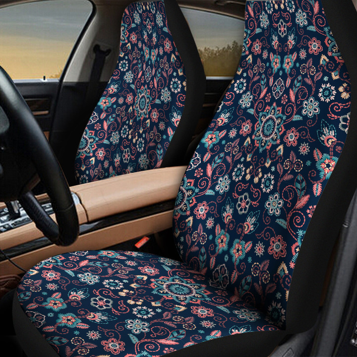 Navy Tone Flower Tropical Garden Summer Vibe Navy Theme All Over Print Car Seat Cover