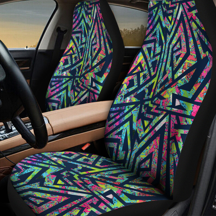 Multicolor Hot Blocks Geometric Pattern All Over Print All Over Print Car Seat Cover