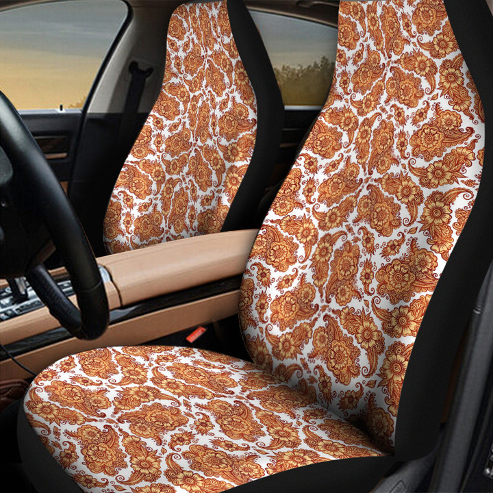 Orange Chinese Hibiscus Flower Henna Style White Theme All Over Print Car Seat Cover