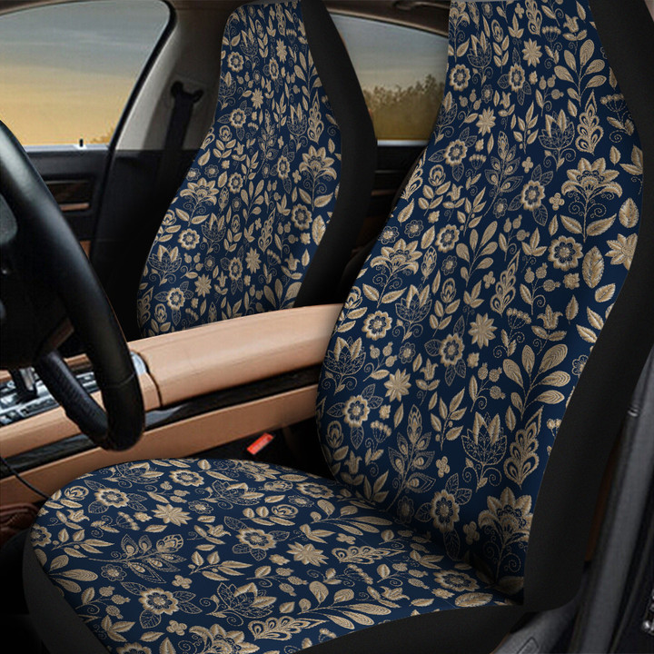 Gold Tone Flower Tropical Garden Summer Vibe Black All Over Print Car Seat Cover