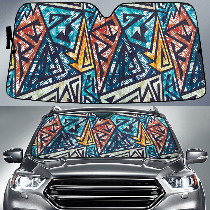 Blurry Blue Grunge Graffiti Geometric Shapes All Over Print Car Sun Shades Cover Auto Windshield