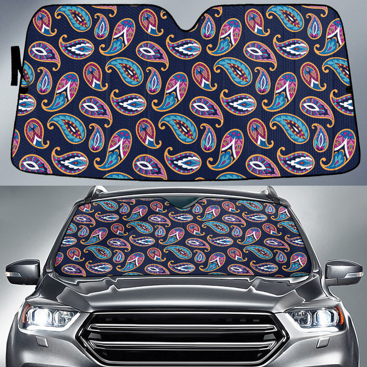 Blue And Mint Green Paisley Flower Pattern Navy Theme Car Sun Shades Cover Auto Windshield