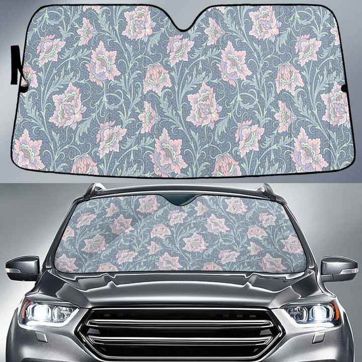 Light Pink Tropical Flower Over Grey Pattern Car Sun Shades Cover Auto Windshield