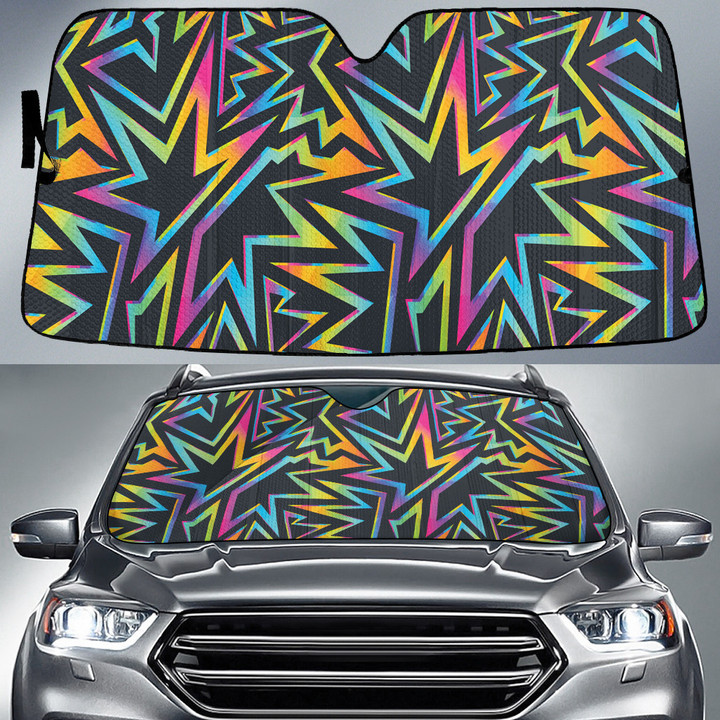 Bright Colorful Neon Graffiti Geomectric Pattern Black Car Sun Shades Cover Auto Windshield