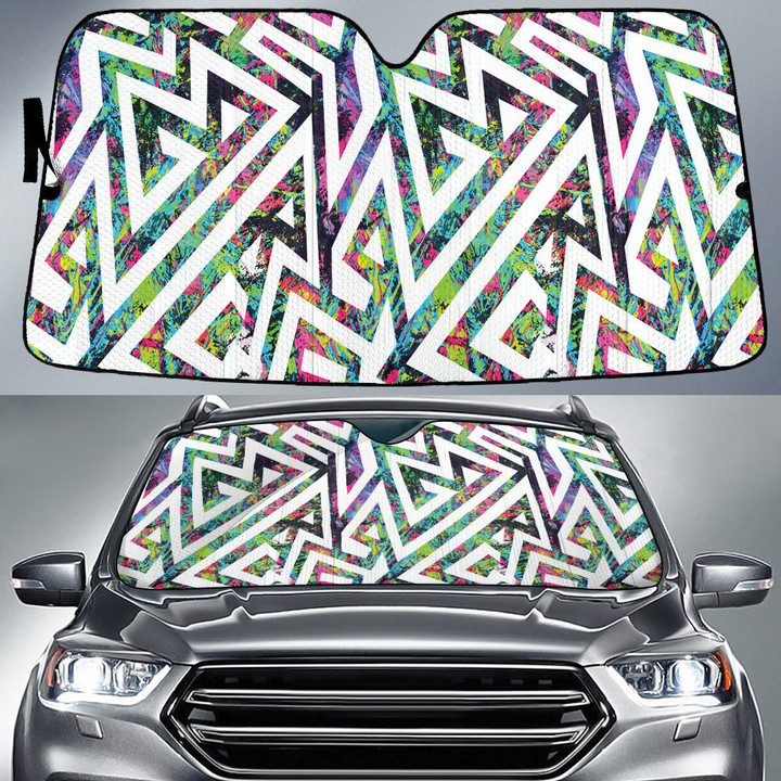 Multicolor Grunge Graffiti Geometric Shapes White Theme Car Sun Shades Cover Auto Windshield
