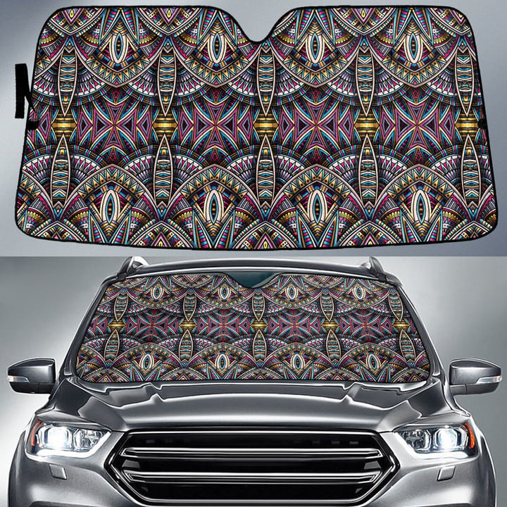 Grey Mirror Aztec Pattern Vintage Tribal Texture Car Sun Shades Cover Auto Windshield