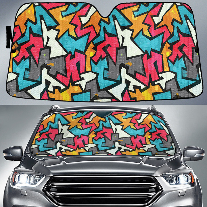 Tiny Colorful Grunge Graffiti Geometric Shapes All Over Print Car Sun Shades Cover Auto Windshield