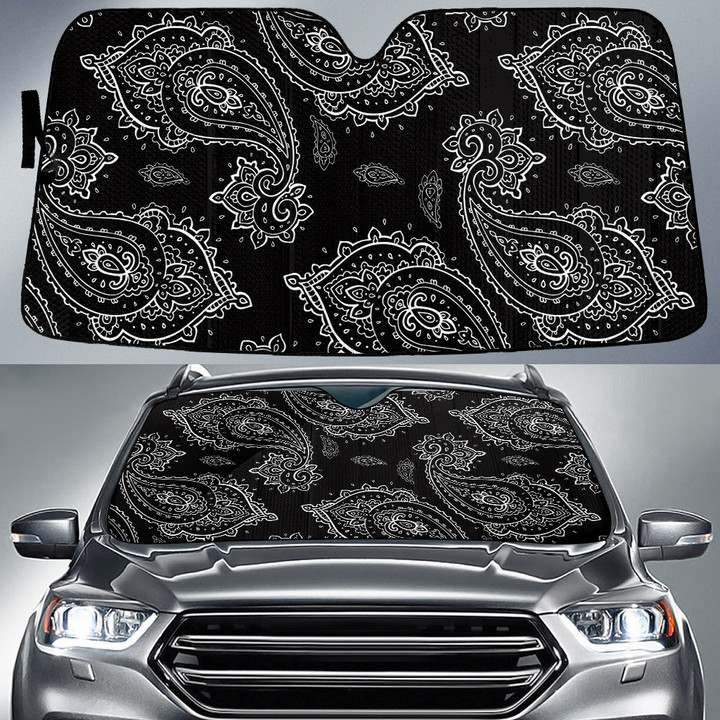 Black White Tropical Flower And Leaves Black Theme Car Sun Shades Cover Auto Windshield