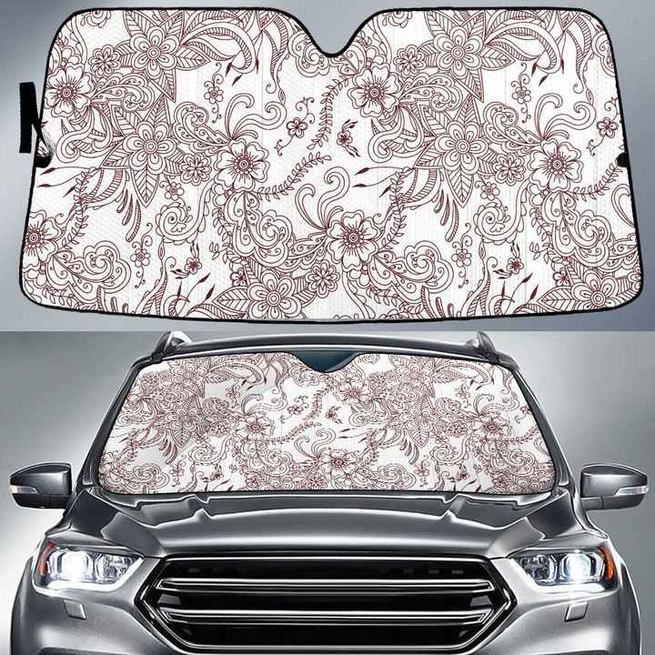 Red Thin Line Tropical Flower And Climbing Plant Tree White Theme Car Sun Shades Cover Auto Windshield