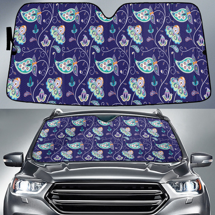 Tone Of Mint Tropical Flower And Butterflies Blue Theme Car Sun Shades Cover Auto Windshield