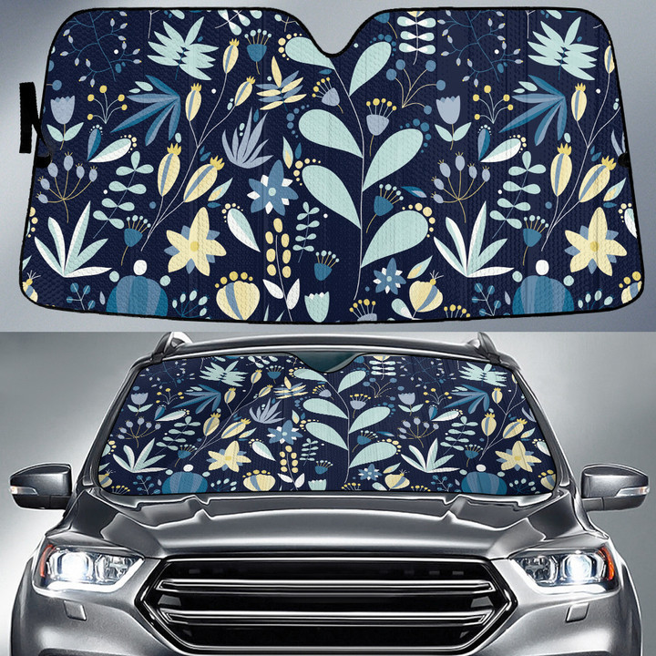Stylized Cartoon Tropical Flowers Navy Theme Car Sun Shades Cover Auto Windshield