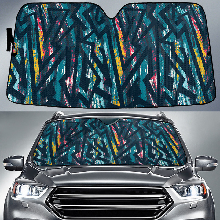 Charcoal Grunge Graffiti Geometric Shapes All Over Print Car Sun Shades Cover Auto Windshield
