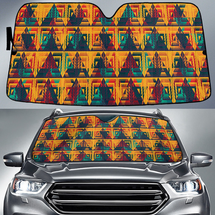 Yellow Tribal Triangle Psychedelic Colors Art Geometric Pattern Car Sun Shades Cover Auto Windshield
