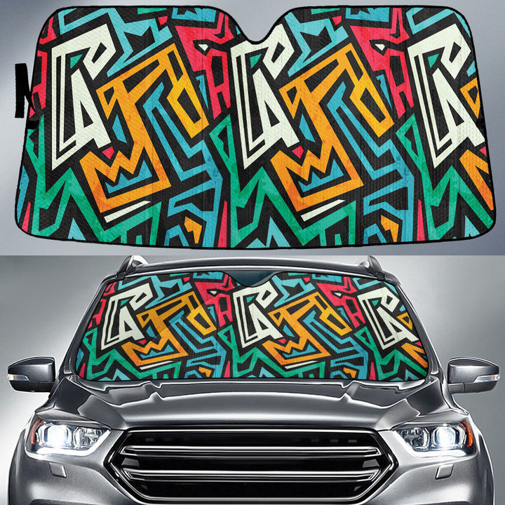 Hot Colors Grunge Graffiti Geometric Shapes All Over Print Car Sun Shades Cover Auto Windshield